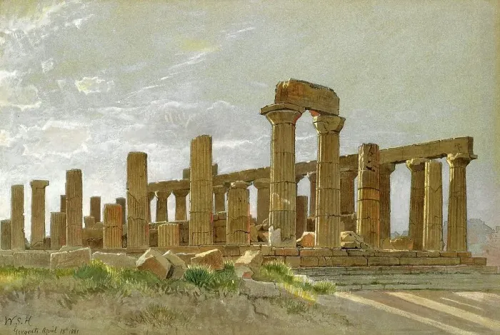 Framed Print : Agrigento, Girgenti, the Temple of Juno Lacinia, 1881, Sicily, Italy, Painting by William Stanley Haseltine, Historic, digitally restored reproduction from a 19th century original Framed Print : Agrigento, Girgenti, the Temple of Juno Lacinia, 1881, Sicily, Italy, Painting by William Stanley Haseltine, Historic, digitally restored reproduction from a 19th century original