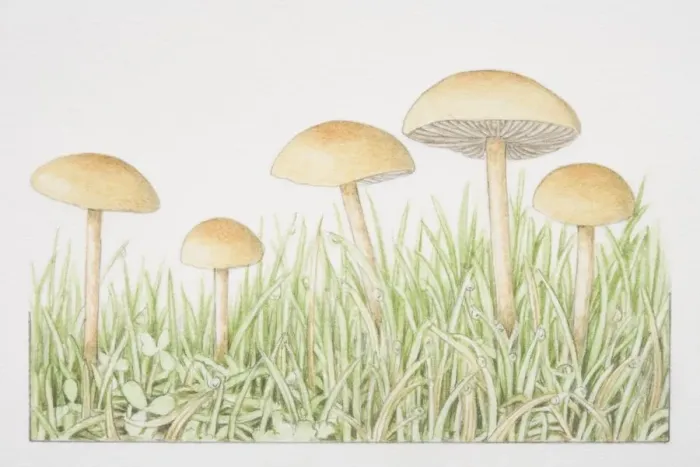 Framed Print : Agrocybe pediades, Common Field Cap mushrooms fruiting in grass Framed Print : Agrocybe pediades, Common Field Cap mushrooms fruiting in grass