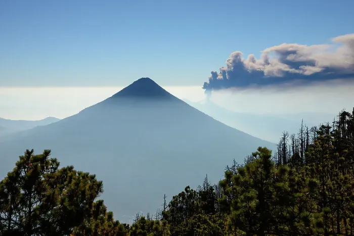 Framed Print : Agua haze. Agua Peak from the Acatenango Volcano in Antigua, Guatemala