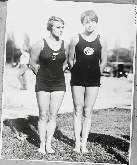 Framed Print : Aileen Riggin and Caroline Smith Posing in Swimsuits Framed Print : Aileen Riggin and Caroline Smith Posing in Swimsuits
