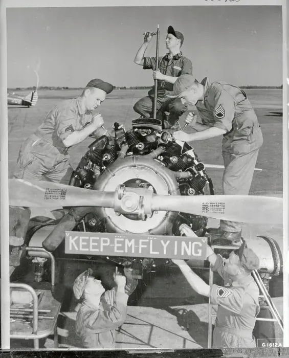 Framed Print : Air Corps Mechanics Working on Plane Framed Print : Air Corps Mechanics Working on Plane