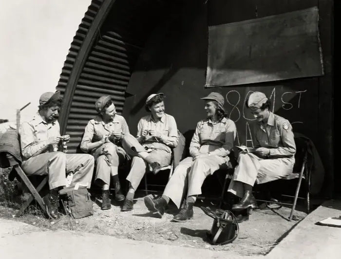Framed Print : Air Evacuation Nurses Knitting