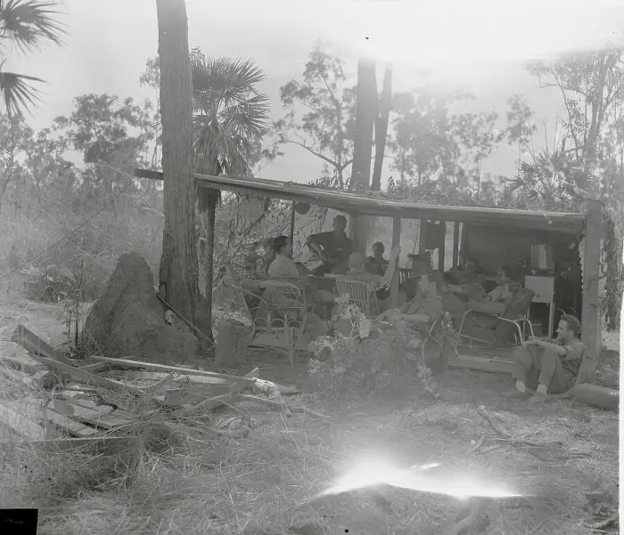 Framed Print : Air Force Pilots at Campsite in Woods