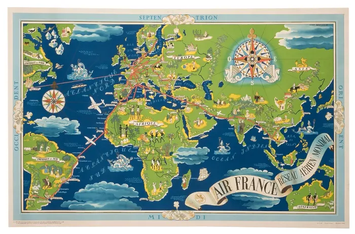 Framed Print : Air France Pictorial Route Map Framed Print : Air France Pictorial Route Map