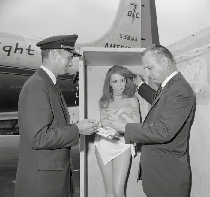 Framed Print : Air Freight Workers Checking Brigitte Bardot Wax Figure Framed Print : Air Freight Workers Checking Brigitte Bardot Wax Figure