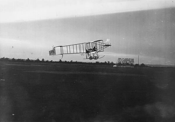 Air Race. August 1910: Blondeau in flight on Farman in the Lanark Aviation Meeting