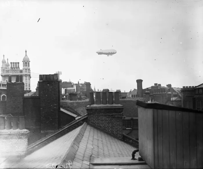 Framed Print : Airborne. 3rd June 1919: NS-11 airship over the city Framed Print : Airborne. 3rd June 1919: NS-11 airship over the city