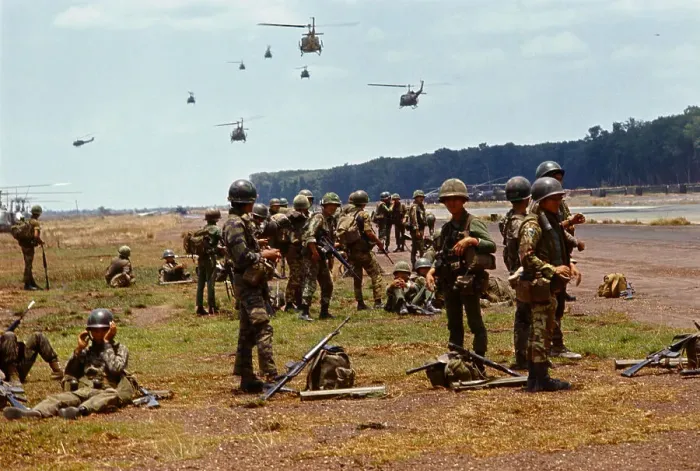 Framed Print : Airborne Troops Waiting for Helicopter Framed Print : Airborne Troops Waiting for Helicopter