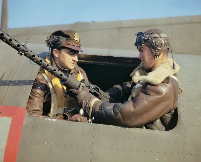 Framed Print : Aircraft Gunners Inspecting Gun Framed Print : Aircraft Gunners Inspecting Gun