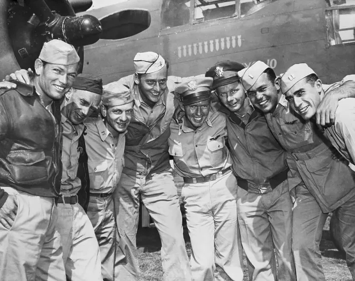 Framed Print : Airmen Pose in Front of Bomber Framed Print : Airmen Pose in Front of Bomber