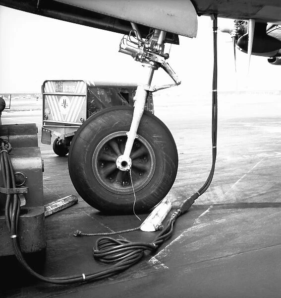 Airplane wheel and cables, (B&W)