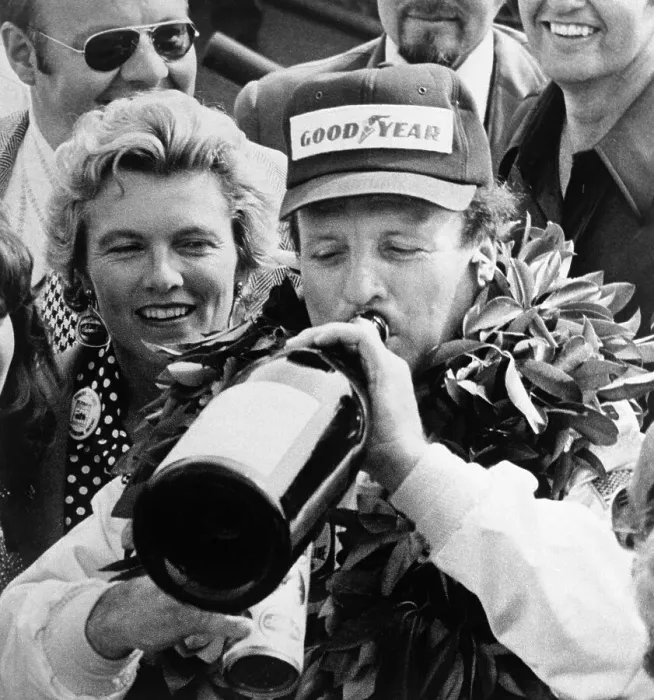 Framed Print : A.J. Foyt Drinking Champagne From Bottle Framed Print : A.J. Foyt Drinking Champagne From Bottle