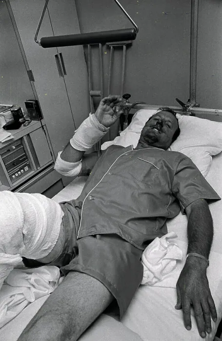 Framed Print : A.J. Foyt in Hospital After Race Framed Print : A.J. Foyt in Hospital After Race