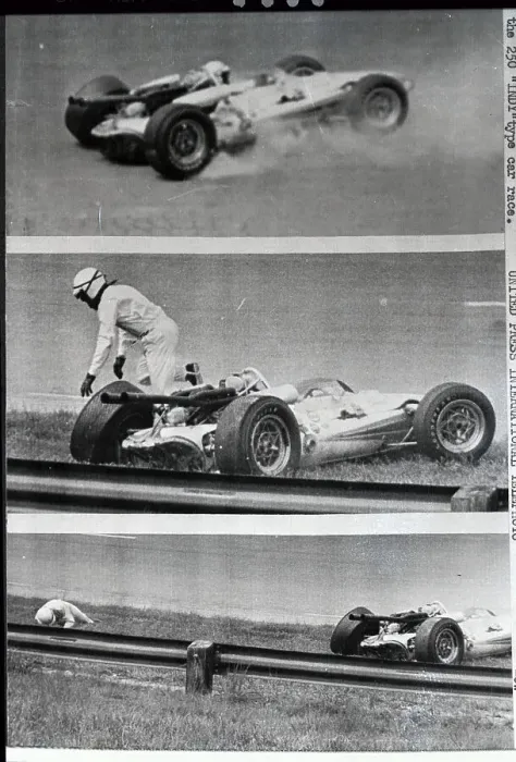 Framed Print : A.J. Foyt Jumping out of Burning Car
