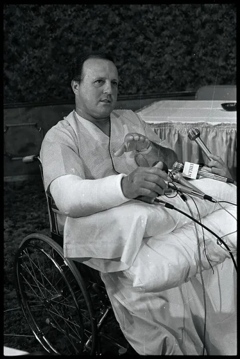 Framed Print : A.J. Foyt in Wheelchair at Press Conference Framed Print : A.J. Foyt in Wheelchair at Press Conference