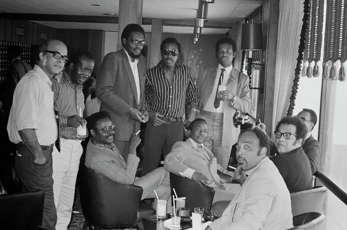 Framed Print : Al Bell (centre, with spectacles), Vice President of Stax Records Framed Print : Al Bell (centre, with spectacles), Vice President of Stax Records