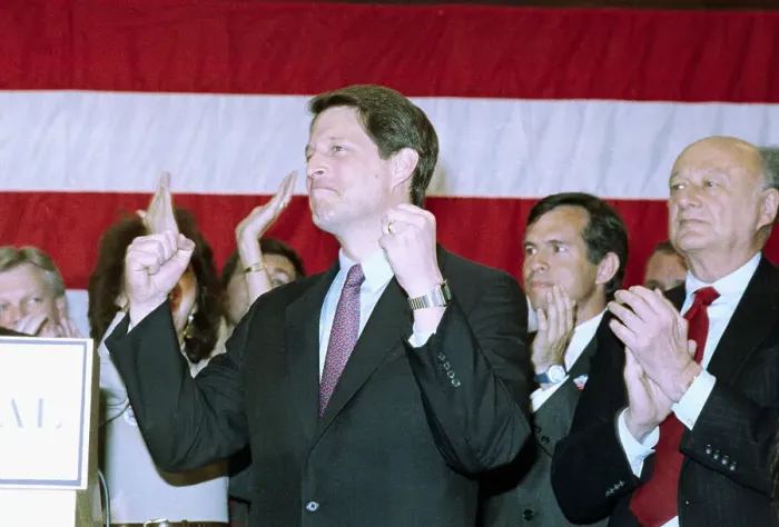 Framed Print : Al Gore Raising Arms in Confidence Framed Print : Al Gore Raising Arms in Confidence