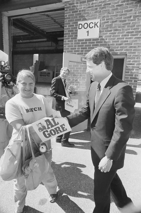 Framed Print : Al Gore Shaking Hands with Factory Worker Framed Print : Al Gore Shaking Hands with Factory Worker