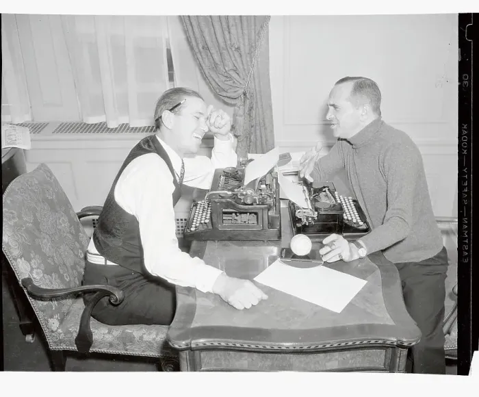 Framed Print : Al Jolson and Jerome Dean Talking over Typewriters Framed Print : Al Jolson and Jerome Dean Talking over Typewriters