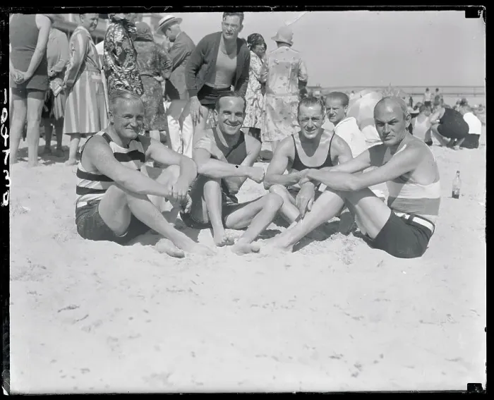 Framed Print : Al Jolson and Others Lounging on Beach Framed Print : Al Jolson and Others Lounging on Beach