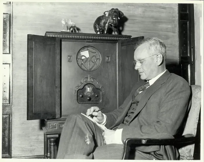 Framed Print : Al Landon Listening to World Series Framed Print : Al Landon Listening to World Series