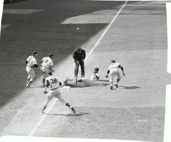 Framed Print : Al Smith Sliding Safely Into Third Base Framed Print : Al Smith Sliding Safely Into Third Base