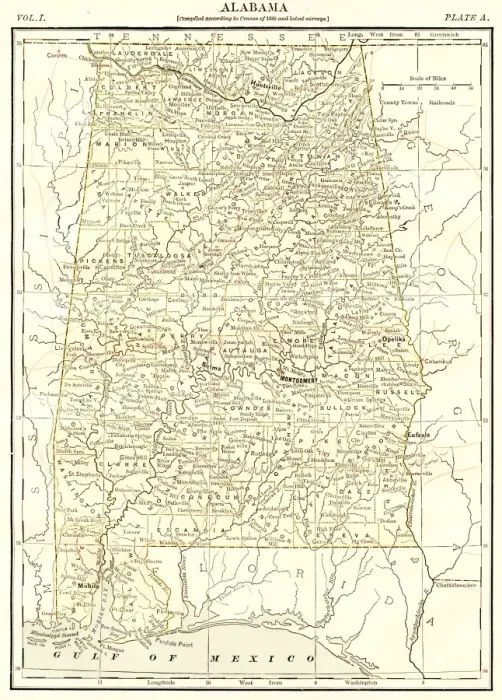 Framed Print : Alabama map 1878