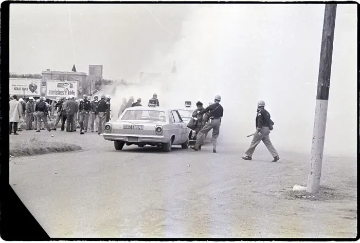 Framed Print : Alabama State Troopers Spray Tear Gas at Marchers Framed Print : Alabama State Troopers Spray Tear Gas at Marchers