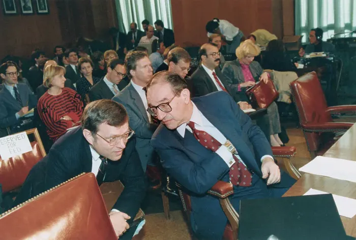 Framed Print : Alan Greenspan with Colleague Framed Print : Alan Greenspan with Colleague