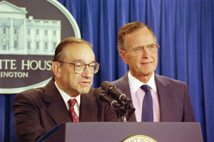 Framed Print : Alan Greenspan and George Bush