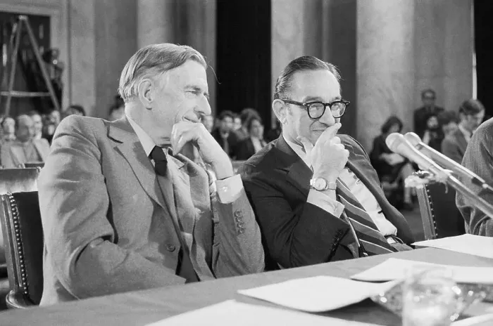 Framed Print : Alan Greenspan and John Galbraith Framed Print : Alan Greenspan and John Galbraith