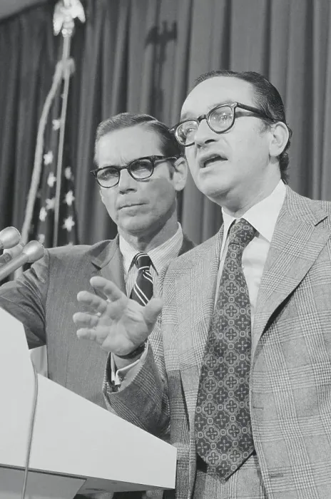 Framed Print : Alan Greenspan and William E. Simon During News Conference