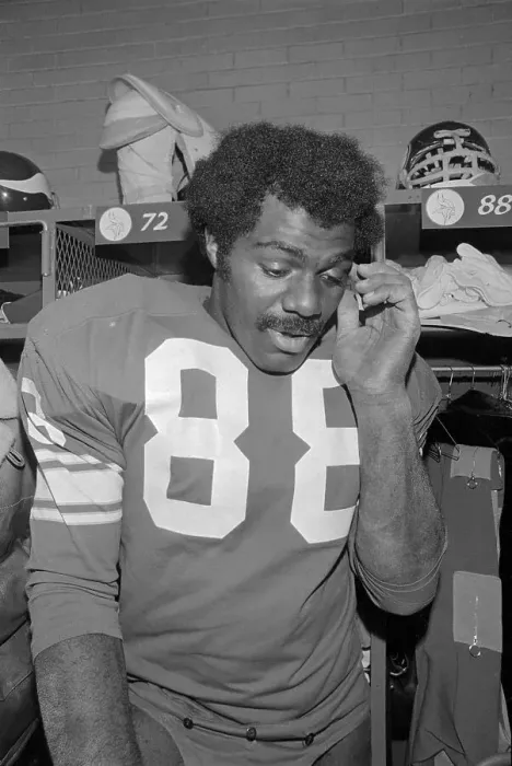 Framed Print : Alan Page Wearing Football Uniform in Locker Room Framed Print : Alan Page Wearing Football Uniform in Locker Room