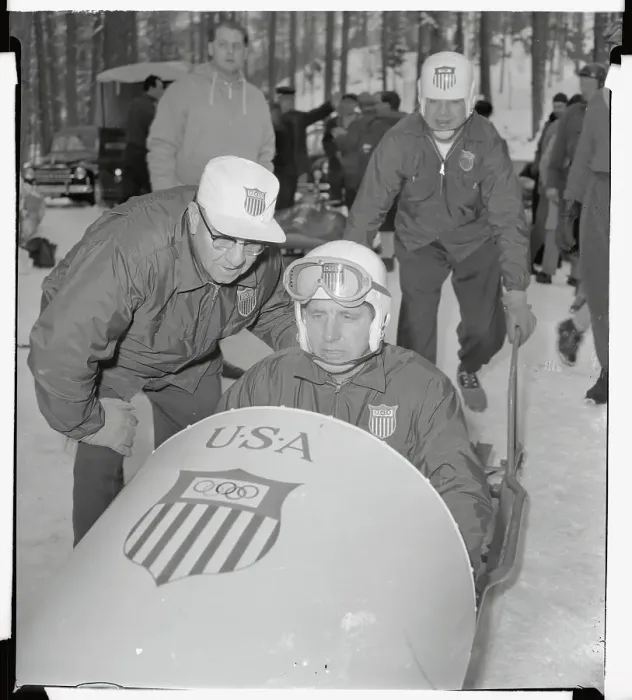 Framed Print : Alan Washbond Giving Bobsledding Advice to Son Framed Print : Alan Washbond Giving Bobsledding Advice to Son