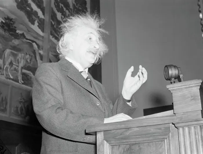Framed Print : Albert Einstein Addressing Scientists Framed Print : Albert Einstein Addressing Scientists