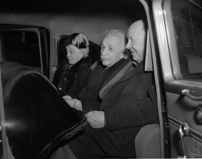 Framed Print : Albert Einstein in a car with Frank Aydelotte and his wife