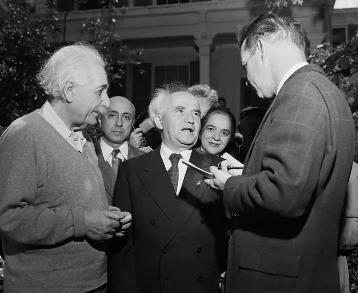 Framed Print : Albert Einstein and David Ben-Gurion Talking to Reporters Framed Print : Albert Einstein and David Ben-Gurion Talking to Reporters