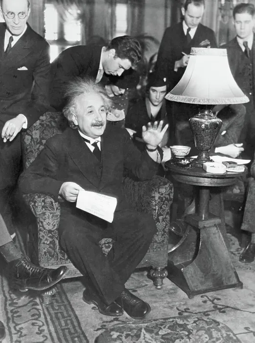 Framed Print : Albert Einstein Lecturing at Press Conference