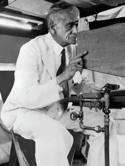 Framed Print : Albert Michelson Looking Through Eyepiece