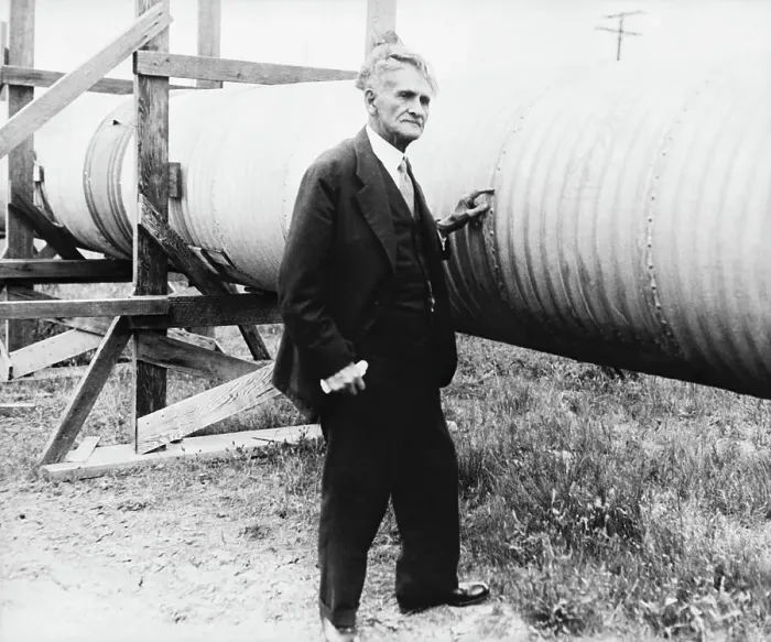 Framed Print : Albert Michelson Standing W / Vacuum Tube Framed Print : Albert Michelson Standing W / Vacuum Tube