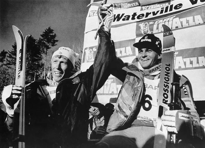 Framed Print : Alberto Tomba and Pirmin Zubriggen Raise Hands Framed Print : Alberto Tomba and Pirmin Zubriggen Raise Hands