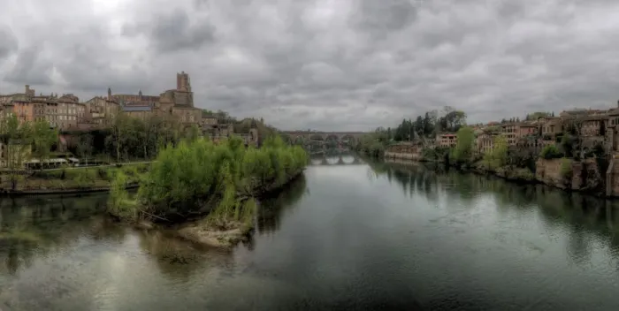 Framed Print : Albi old town cathedral and bridge on river Tarn Framed Print : Albi old town cathedral and bridge on river Tarn