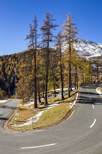 Albula pass road, autumn, Engadin, Canton of Graubunden, Switzerland