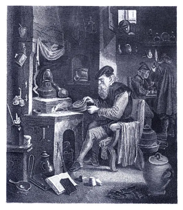 Framed Print : Alchimist working in his laboratory Framed Print : Alchimist working in his laboratory