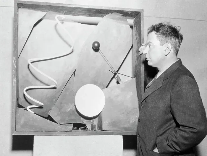 Framed Print : Alexander Calder Showing his Piece Black Frame Framed Print : Alexander Calder Showing his Piece Black Frame