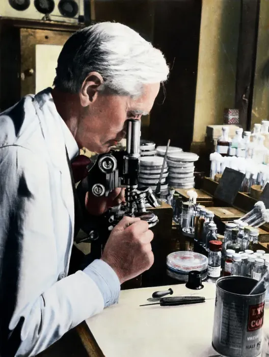Framed Print : Alexander Fleming at Microscope