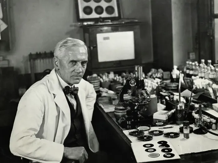 Framed Print : Alexander Fleming Working in Laboratory Framed Print : Alexander Fleming Working in Laboratory
