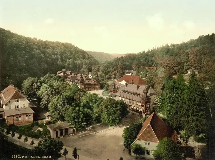 Framed Print : Alexisbad near Harzgerode in the Harz Mountains, Germany, Historic, digitally restored reproduction of a photochromic print from the 1890s Framed Print : Alexisbad near Harzgerode in the Harz Mountains, Germany, Historic, digitally restored reproduction of a photochromic print from the 1890s