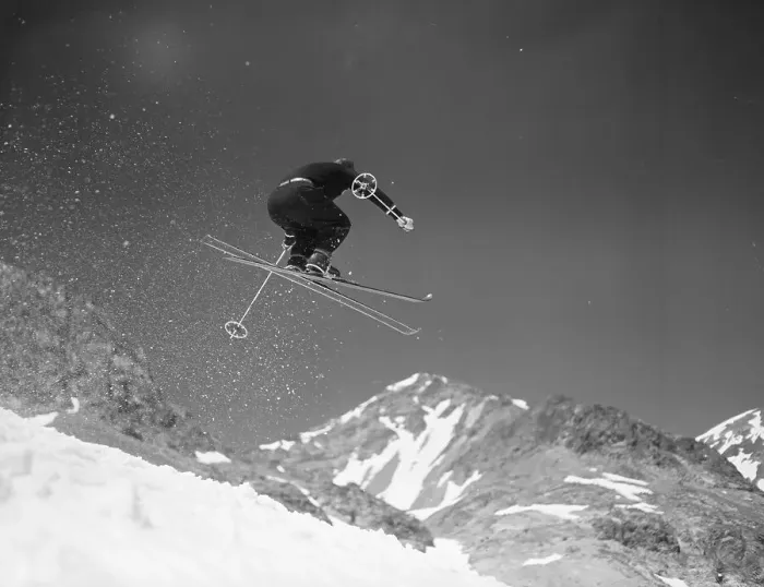 Framed Print : Alf Engen in Mid Air Leap on Skis Framed Print : Alf Engen in Mid Air Leap on Skis