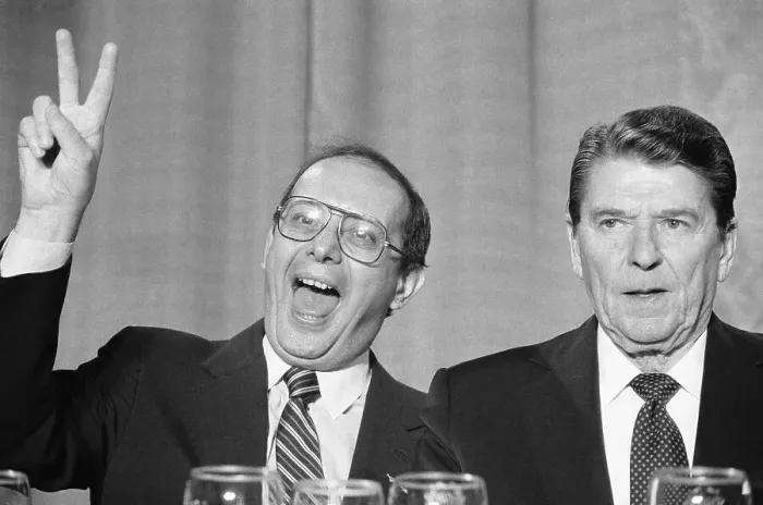Framed Print : Alfonse D'Amato Gesturing Alongside Ronald Reagan Framed Print : Alfonse D'Amato Gesturing Alongside Ronald Reagan